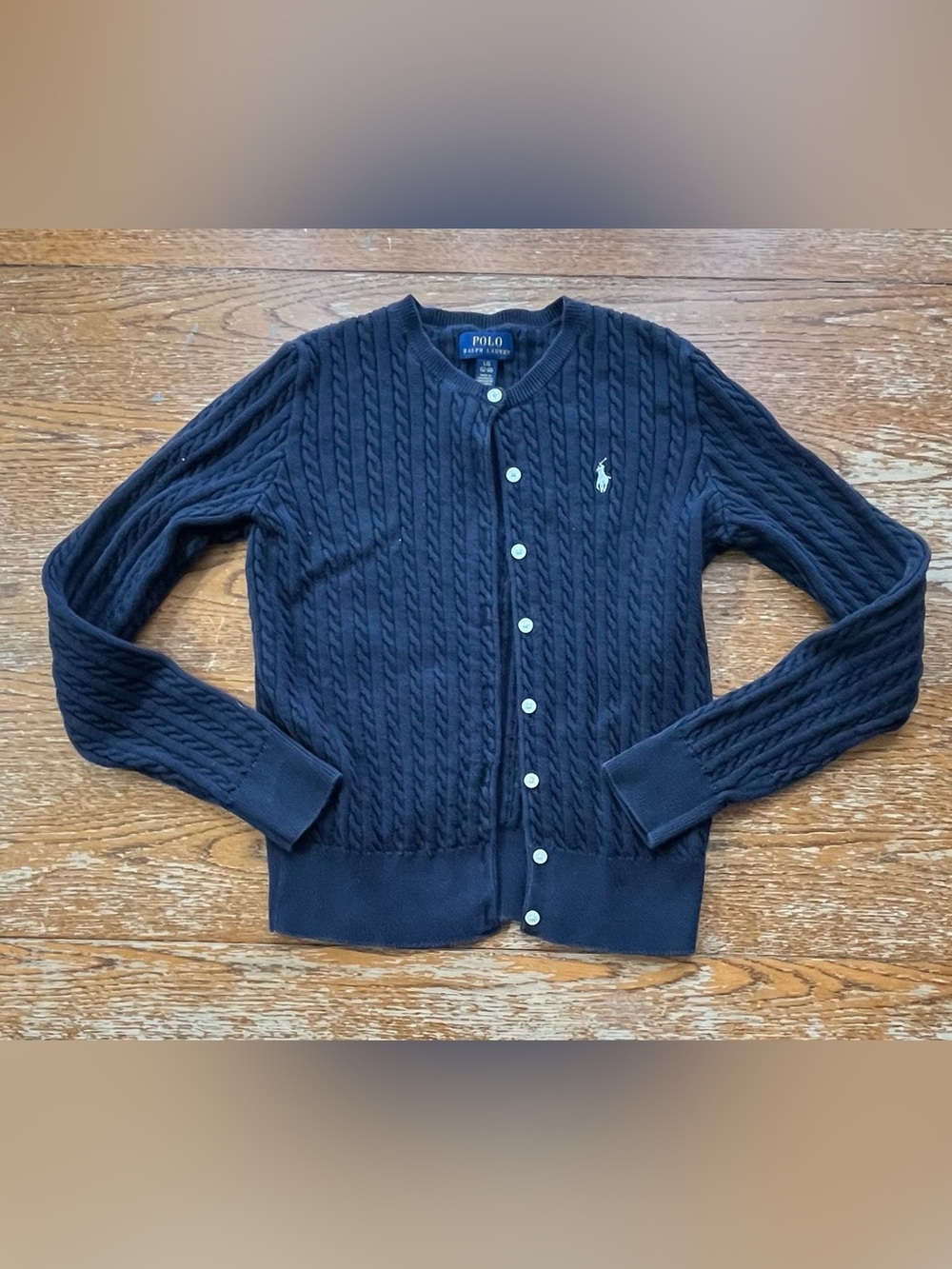 Polo Ralph Lauren Mini-Cable Cotton Cardigan Size Large 12/14 youth girls